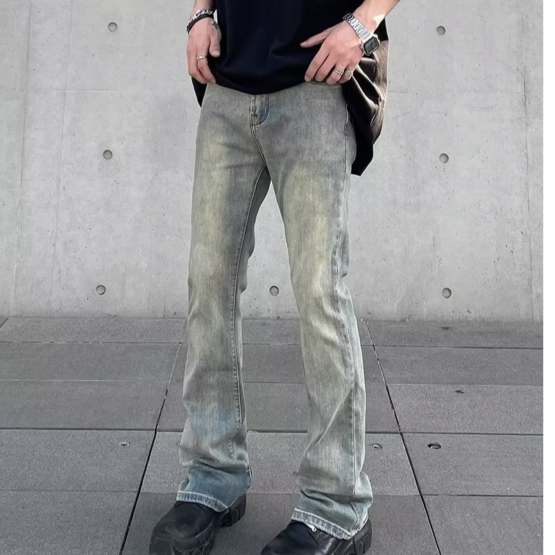 Washed Old Jeans Men's Straight High Street National Trendy High Street Trendy Brand American Style Retro Micro-pants