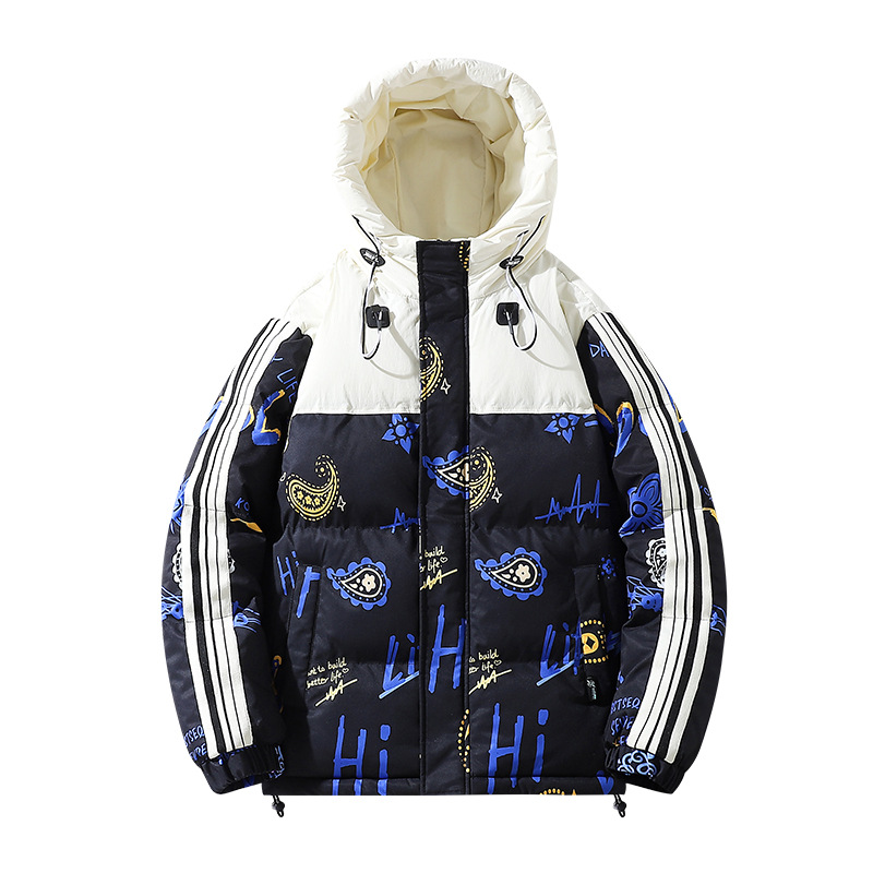 Chaqueta Acolchada con Capucha Combinada de Poliéster Térmico para Otoño e Invierno