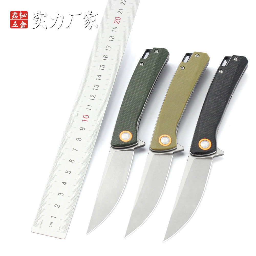 GT959户外折叠刀 亚麻柄折叠小刀 多功能随身野营刀荒野防身刀