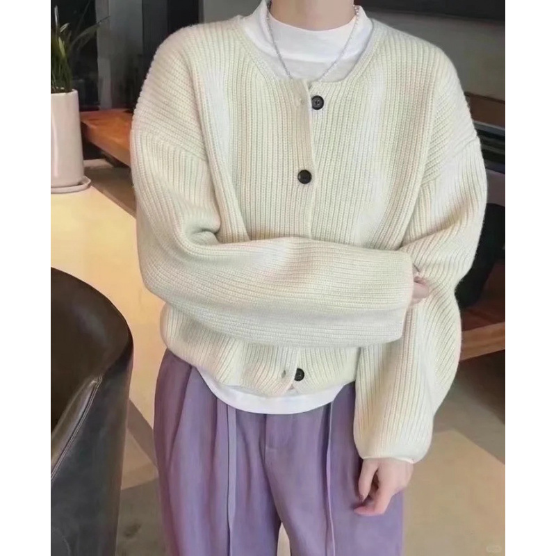 2025 nuevo suéter de punto sin cuello mujeres otoño-invierno coreano botón de una sola fila cuello bajo vestir la camisa de estilo perezoso