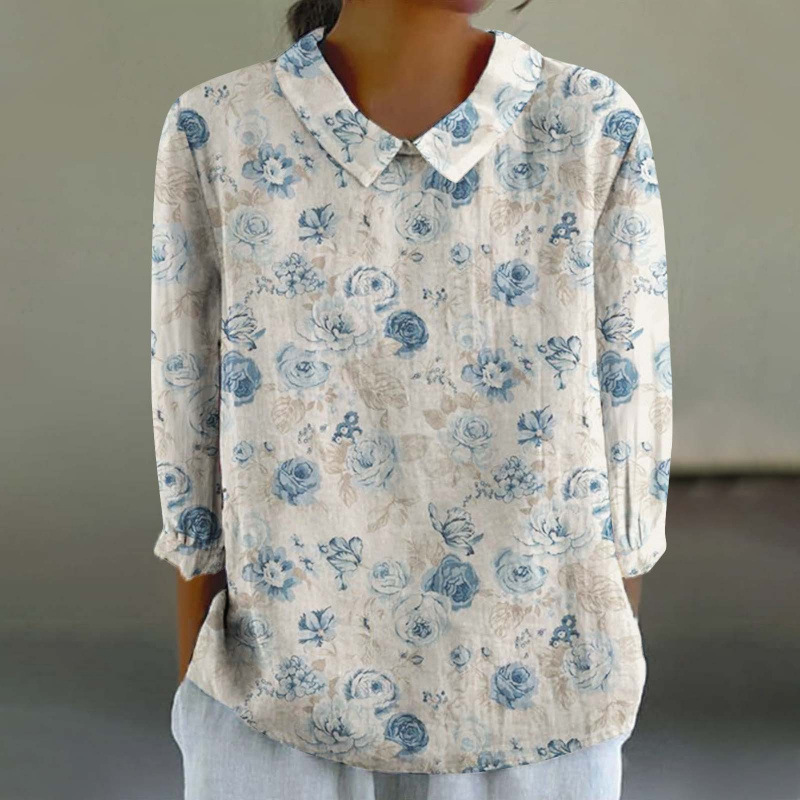 2024 Cross-Border Summer New Women's Shirt Creative Retro Chinese Style Floral Print Shirt 2024 Cross-Border Summer New Women's Shirt Creative Retro Chinese Style Floral Print Shirt