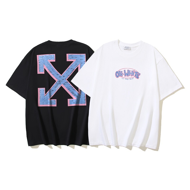 Summer Hot! Off-White Heavy-Duty Painting Arrow Off Print Couple's Matching Round Neck Short-Sleeve T-Shirt Trendy Summer Hot! Off-White Heavy-Duty Painting Arrow Off Print Couple's Matching Round Neck Short-Sleeve T-Shirt Trendy
