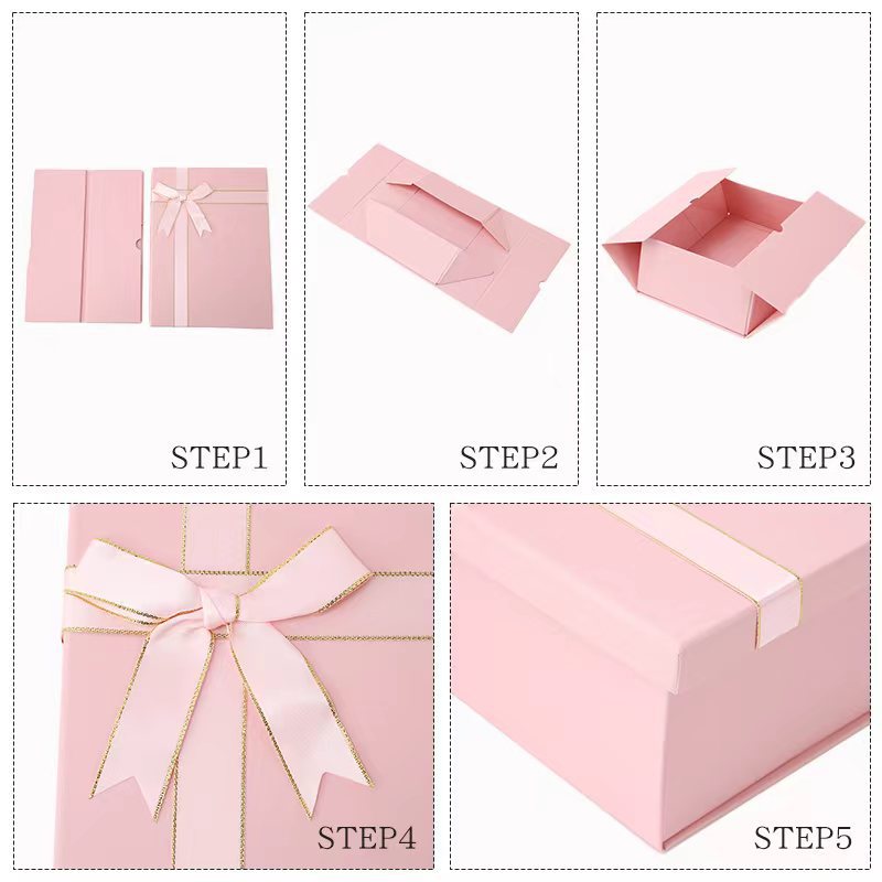 Caja de regalo plegable de una pieza, caja de regalo de vacaciones, caja de regalo de tapa, caja de regalo de arco de tapa, caja de regalo de vacaciones en stock