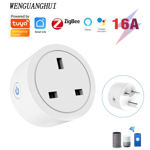Tuya Zigbee smart socket British standard plug directly connected to ALexa speaker British standard 16A with metering statistics