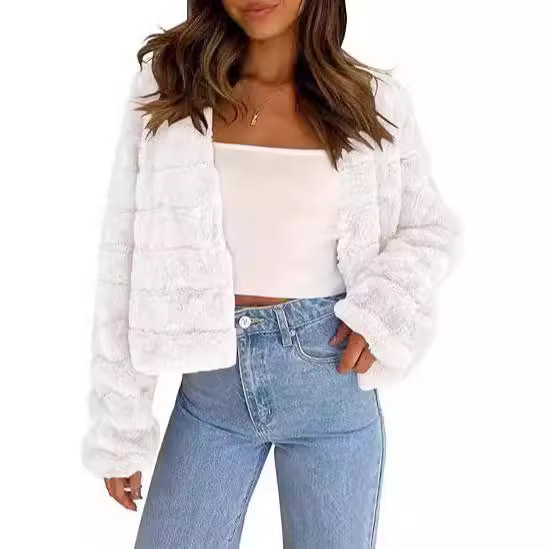 European and American style autumn/winter new women's short faux fur long-sleeved front-opening short jacket women's top cross-border women's clothing