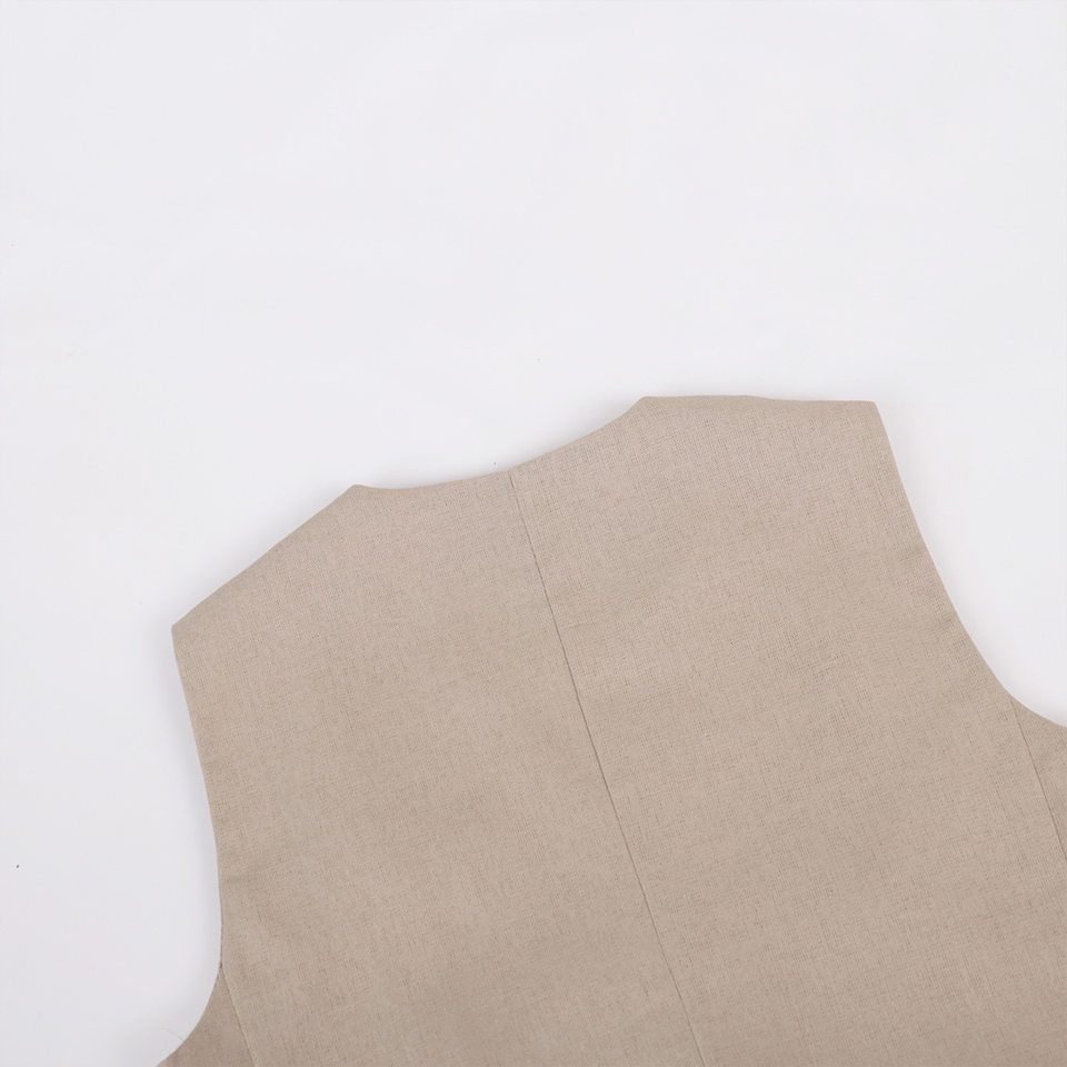 Bộ vest nữ hai mảnh áo vest không tay kèm quần cạp thấp phong cách hiện đại — Kaki, Màu cam, Màu đen chi tiết 9