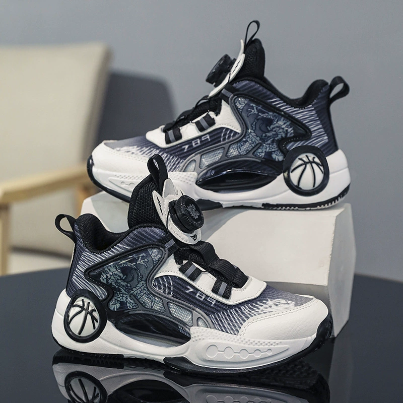 Обувь для мальчиков, кроссовки, новинка 2025 года, летние детские баскетбольные кроссовки для детей среднего и старшего возраста с дышащими кроссовками из сетки с вращающейся пряжкой