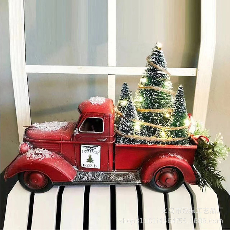 国境を越えた新しいクリスマス赤い車クリスマスツリー装飾樹脂赤いトラックおじいさん車の家庭モデル|undefined