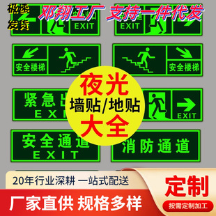 Safety exit signs, luminous wall stickers, stair passages, evacuation, emergency escape signs, no electricity