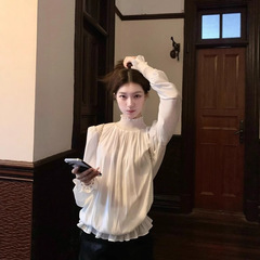 早秋新款 SourceWithU纯白美学温柔简约花瓣袖奶白长袖衬衫上衣女
