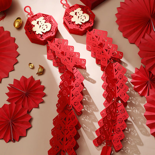 New Year Decorations 2026 Chinese New Year Spring Festival Year of the Horse Firecrackers Hanging Ornaments with the Character for Blessing for Home Indoor Decoration Atmosphere Setup Supplies