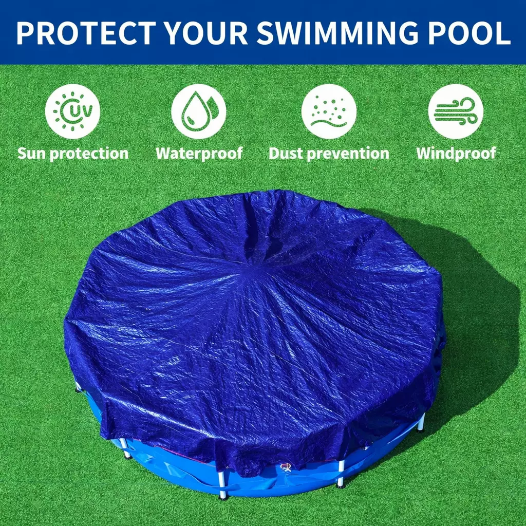 跨境亚马逊PE泳池盖布防水防晒防尘盖地布垫布圆形方形游泳池盖布