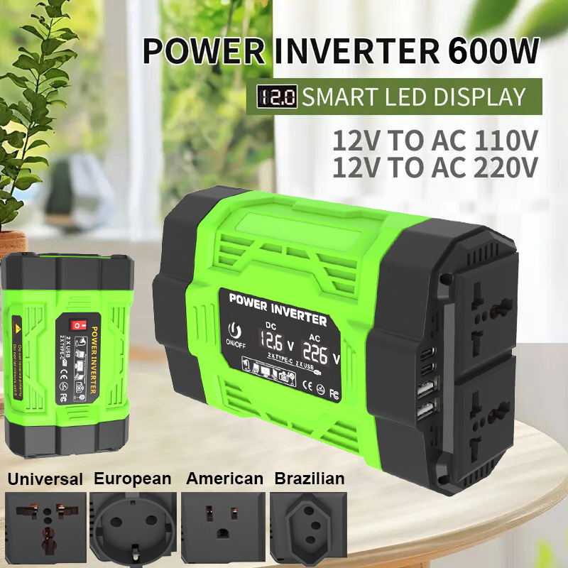 12V to 220V Inverter Dual Ac Socket Usbtypec Charging Car Power Conversion European and American Brazil Cross-Border
