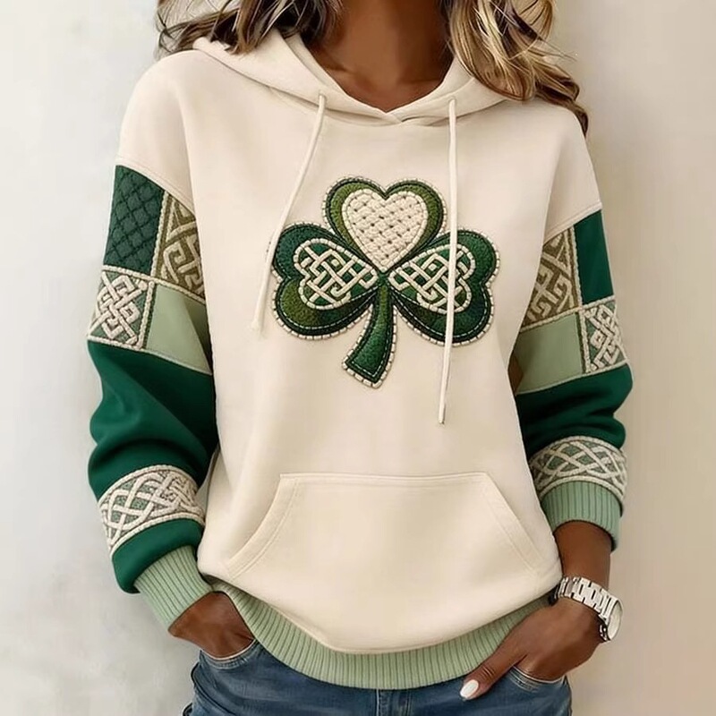 2026 Cross-Border Foreign Trade Amazon Independent Site New European and American Waffle-Pattern St. Patrick's Day Clover Hooded Sweatshirt 2026 Cross-Border Foreign Trade Amazon Independent Site New European and American Waffle-Pattern St. Patrick's Day Clover Hooded Sweatshirt