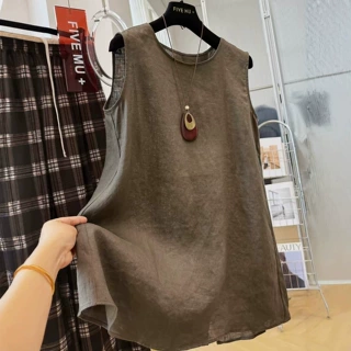 批发纯色特大码240斤棉麻无袖衬衫背心女装2026夏季新款独上衣服