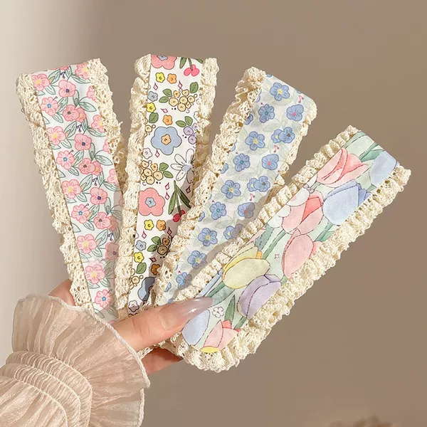 Women's Lace Trim Magic Tape Hairband, Forest-Style Pastoral Hair Accessory for Girls, Gentle on Hair