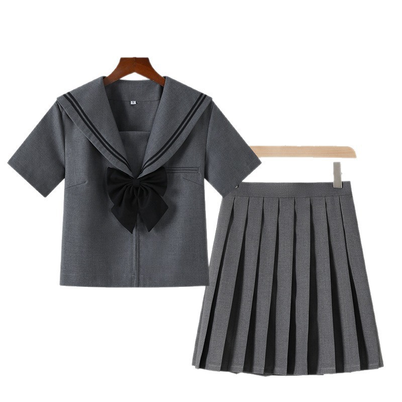 工厂代发包售后灰二本正版jk制服水手服JK校供感百褶裙纯色jk裙套|undefined