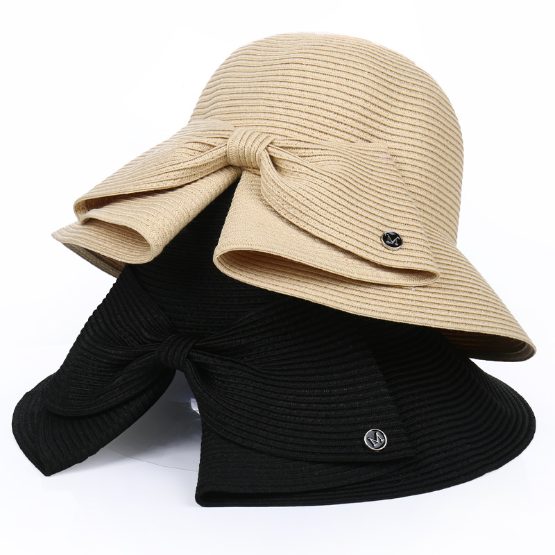 Japanese bowknot straw hat female summer...