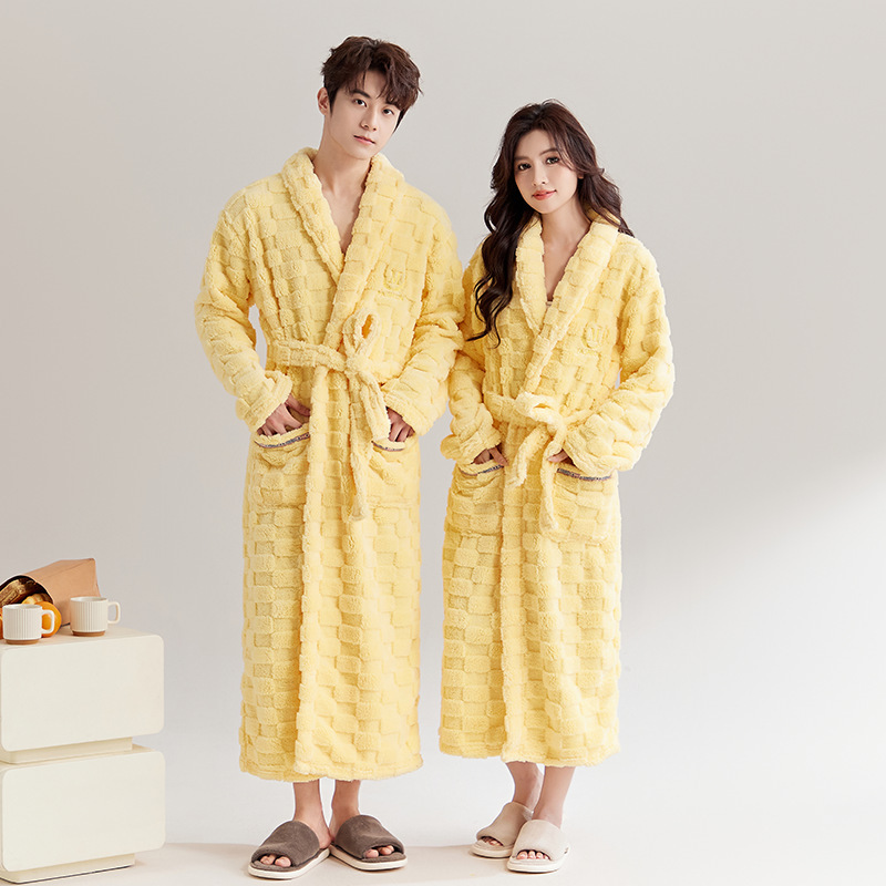 밤가운 잠옷 여성의 겨울 두꺼운 플란넬 목욕 가운 봄과 가을 기모 긴 남자 부부의 산호 양털 목욕 가운