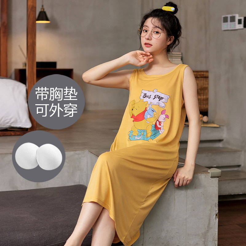 [Customized] pijama de verano moda chaleco vestido embarazada con cojín de pecho pijama casual se puede usar fuera