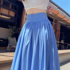 今年流行克兰因蓝半身裙女夏季收腹显瘦a字西装伞裙百褶大摆长裙