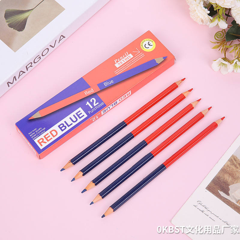 Lápices de dos colores rojo y azul, dibujo, escritura, marcas especiales para enfermeras de carpintería, lápices de colores no borrables de dos cabezas