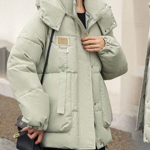 Cotton-padded jacket Women's 2024 Winter New Loose Hooded Bread Cotton-padded Coat Thickened Cotton-padded Jacket Black Green Other
