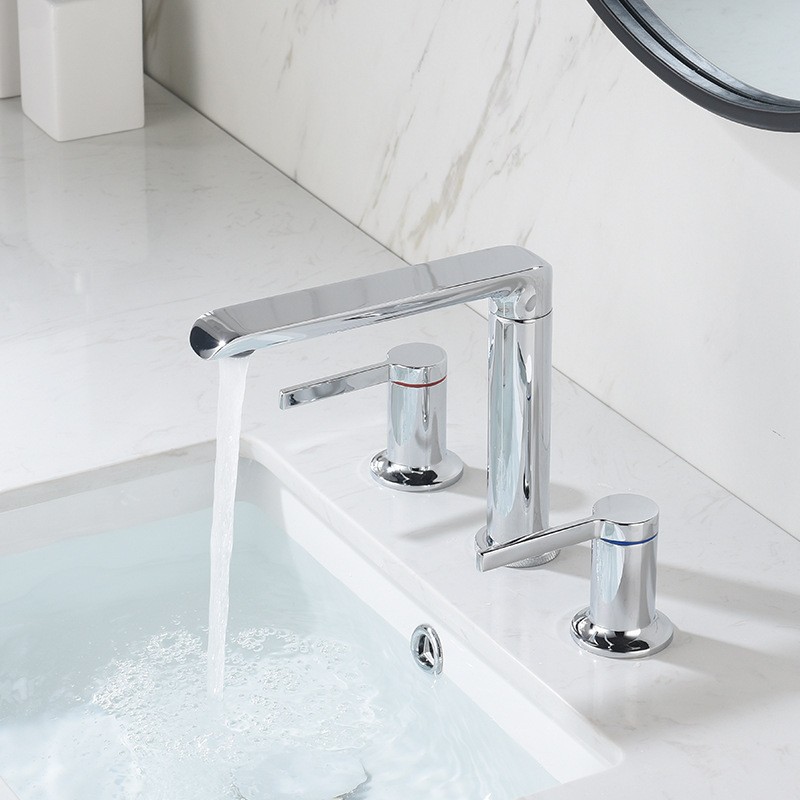 Cross-border three-hole water faucet full copper gold three-piece split cold and hot European under-counter sink face basin faucet