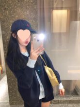 假两件藏蓝色针织开衫毛衣女春秋新款韩系慵懒松弛感外套短款上衣