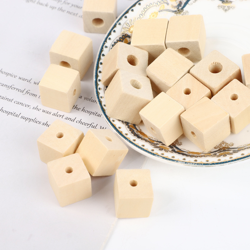 Factory direct diy jewelry accessories log color square wooden beads square wooden block wooden loose beads wholesale
