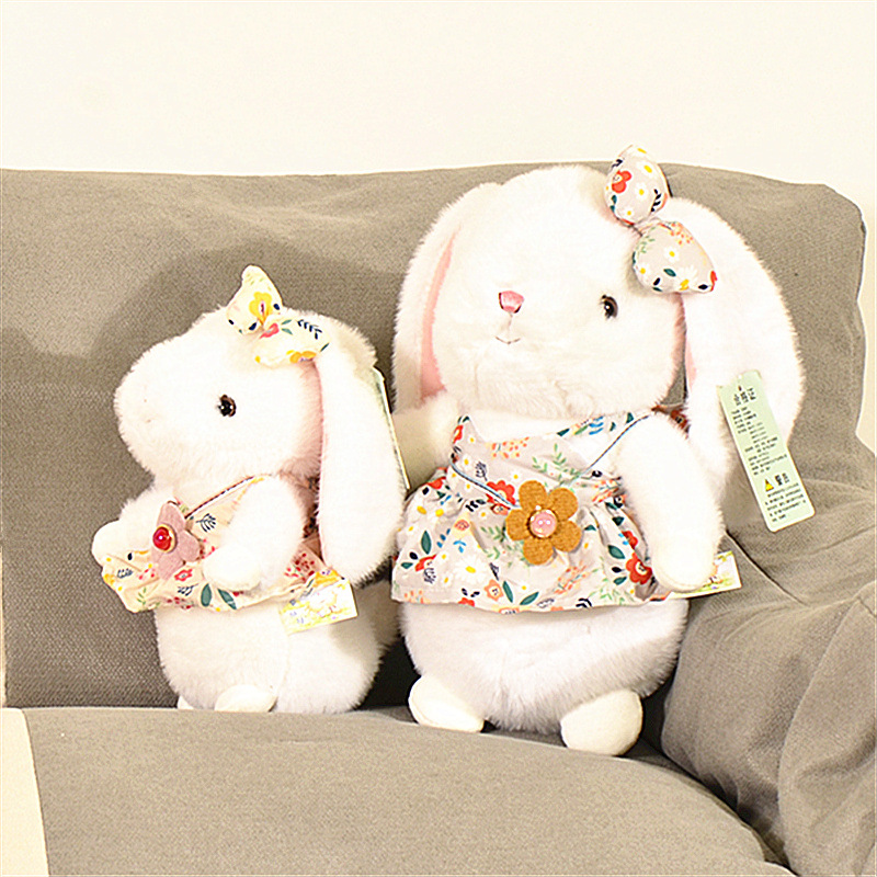 Animales pastorales, conejo blanco, peluche, falda floral, muñeca de conejo, máquina de muñecas, muñeca, regalo de cumpleaños para niña, transfronterizo