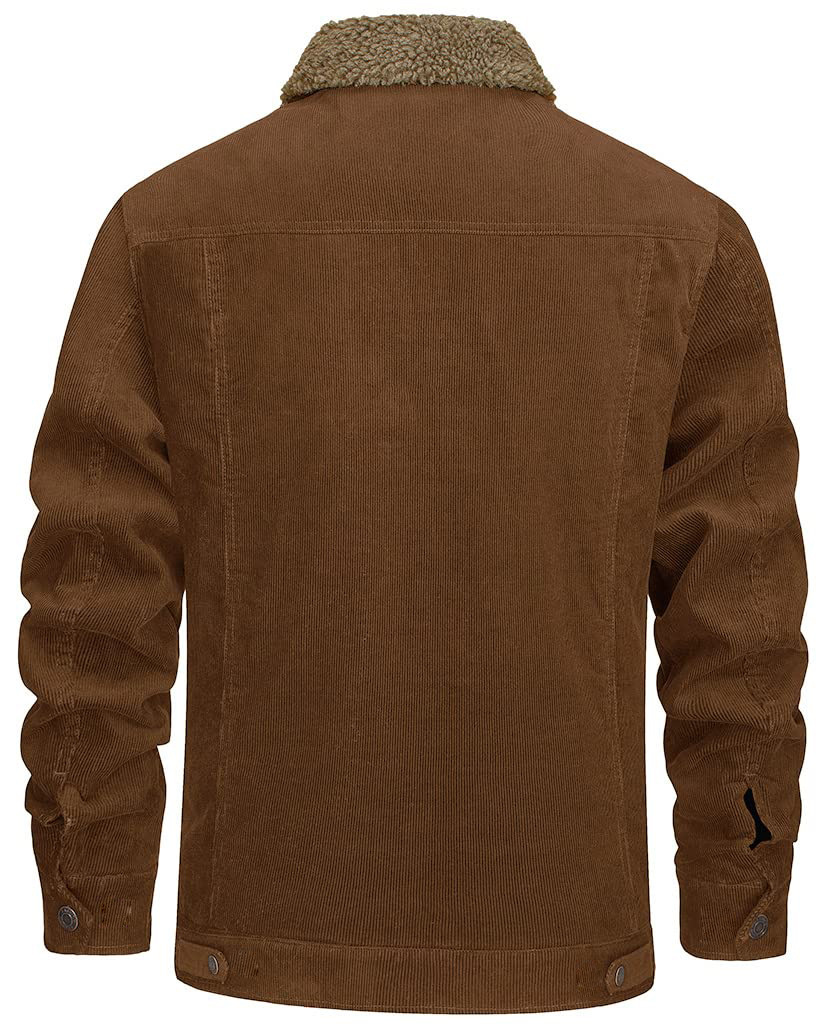 Men's 2024 new corduroy lapel long sleeved plush loose casual men's jacket_voghion.com