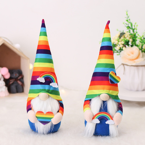 Cross-border new product Rainbow Festival scene decoration props rainbow colorful striped faceless doll holding love doll ornaments