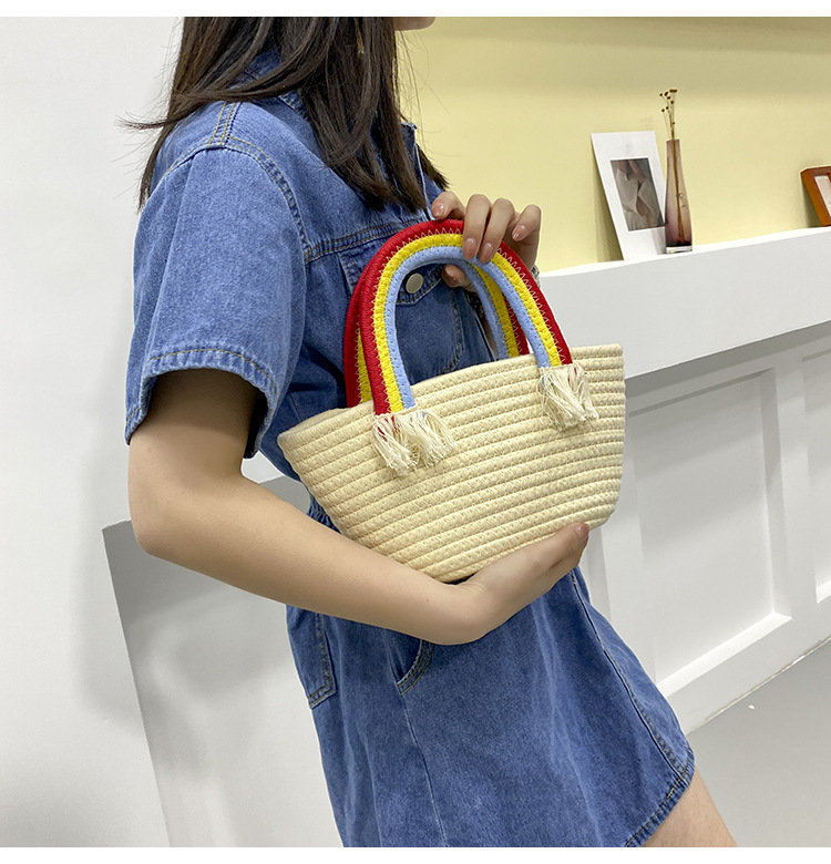 Cute rainbow hand-held small bag for women, new fashionable, casual and trendy women's bag, straw woven bag, beach vacation bag undefined