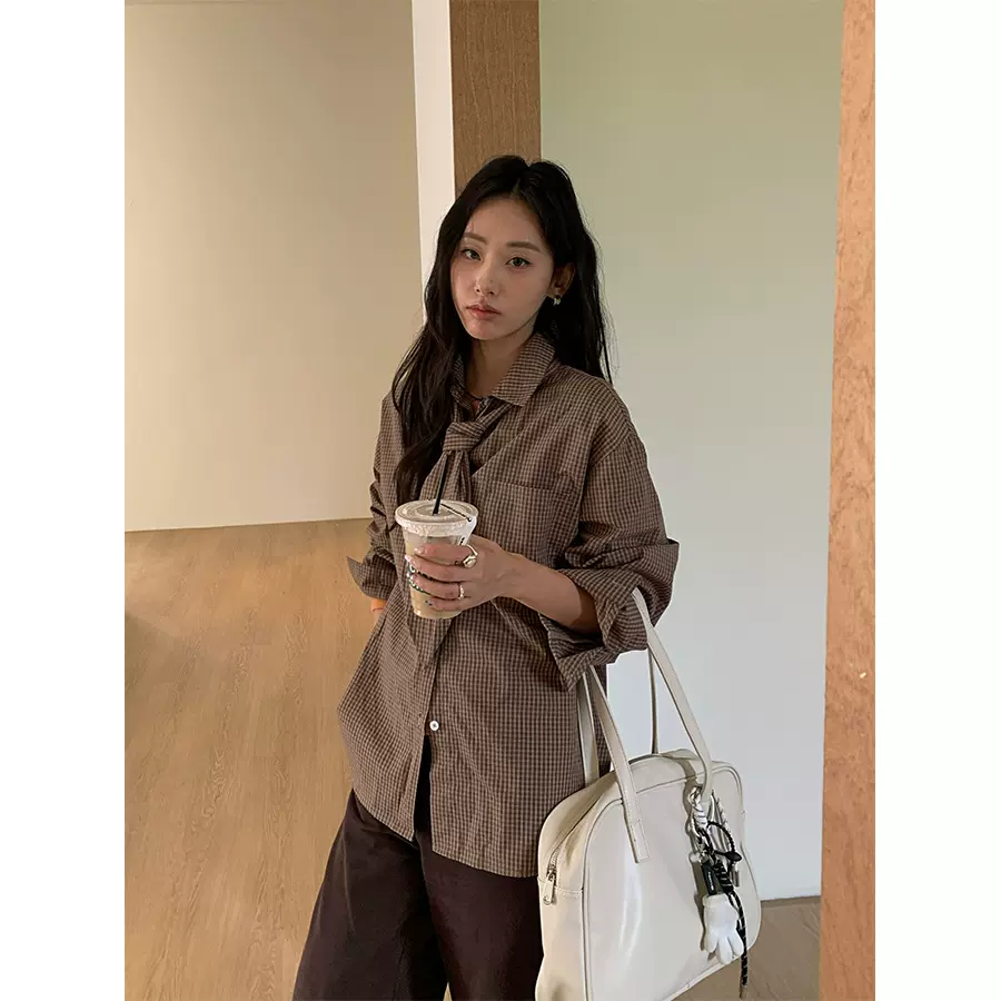 黄峥设计感美拉德通勤长袖衬衫女2025秋季咖格气质开衫衬衣530860