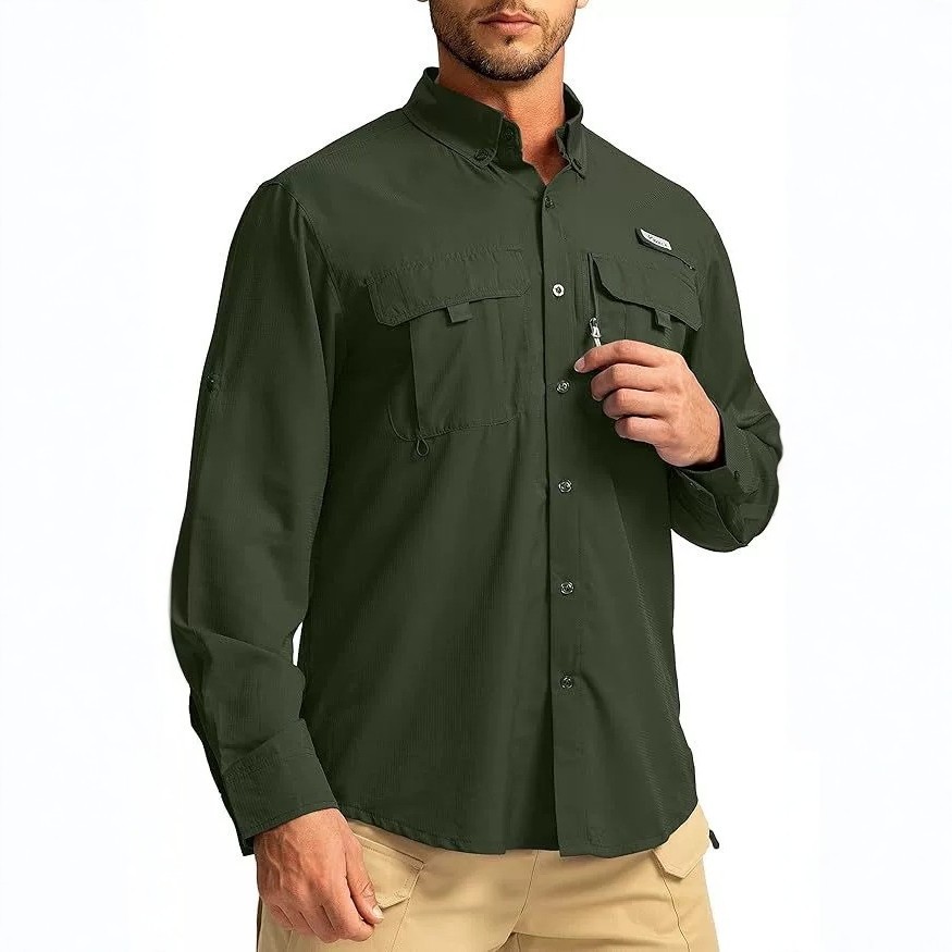 Camicia a maniche lunghe da uomo ad asciugatura rapida, protezione solare UPF e stile da lavoro traspirante (S-XXXL, 11 colori)_voghion.com