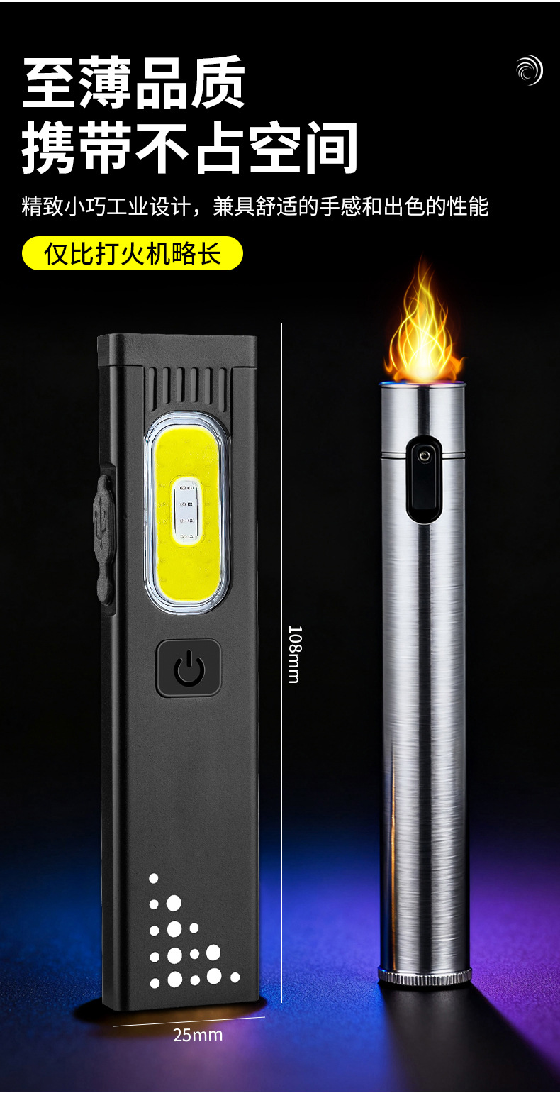 Ultra-thin flashlight with strong light, rechargeable, ultra-bright, outdoor long-range, compact and portable, super powerful LED magnetic repair work light