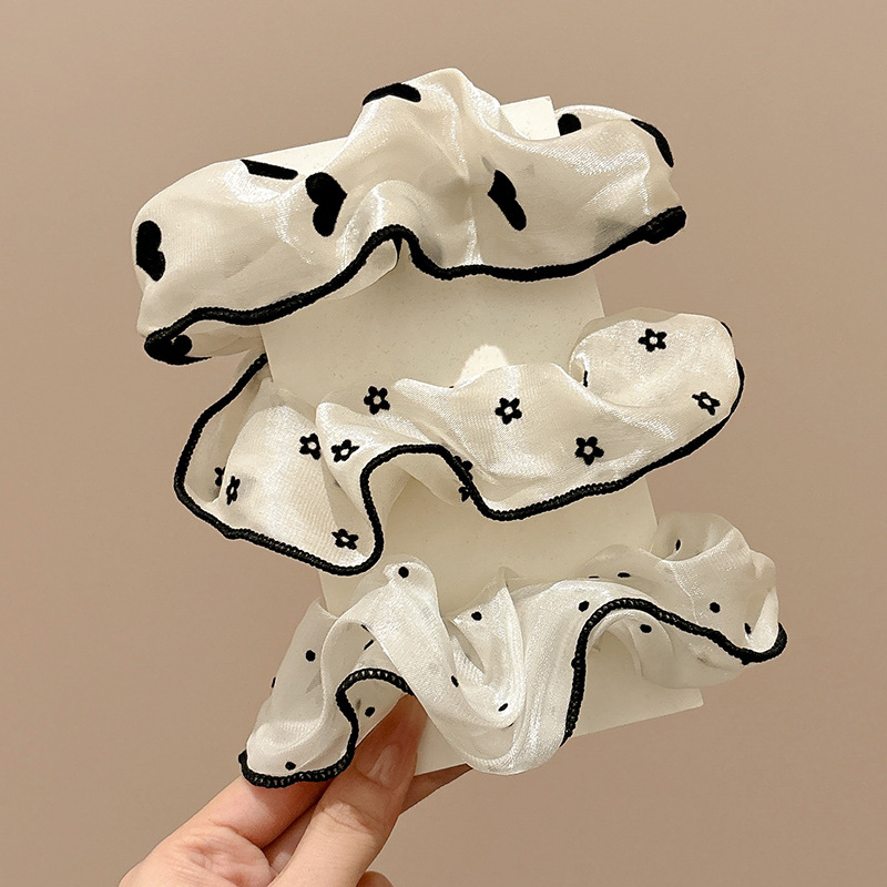 Lazo para el cabello de intestino grueso rayado coreano para mujer, sensación de alto nivel, cuerda para el cabello de cola de caballo, banda de goma para la cabeza para niñas, cuerda para la cabeza de gran tamaño, accesorios para el cabello de flores para la cabeza