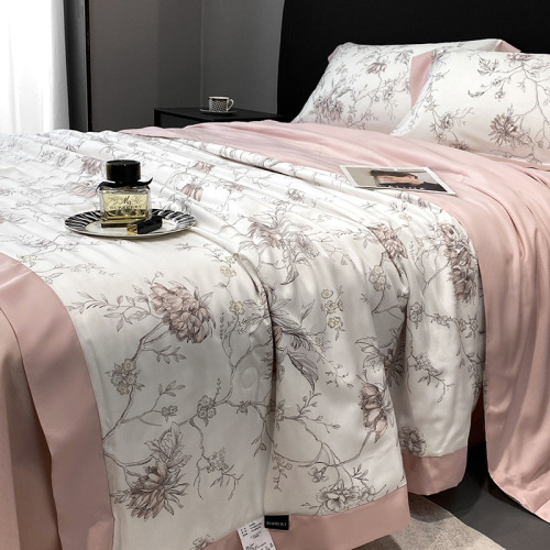 New American style 50S Tencel summer quilt, super silky, naked sleeping, cool feeling air-conditioned quilt, machine washable printed summer quilt wholesale