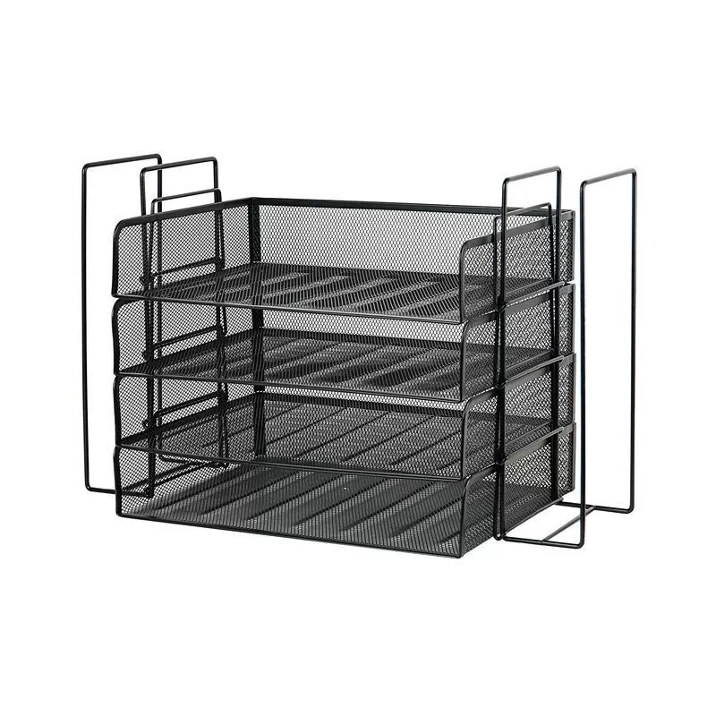 亚马逊桌面书立文件收纳架可堆叠四层文件托盘文件管理架办公用品