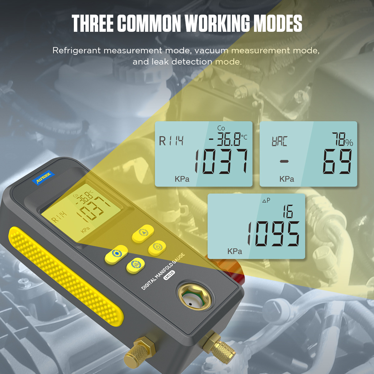 AUTOOL LM110 aire acondicionado del coche electrónico pantalla digital medidor de refrigerante Inteligente Instrumento Diagnóstico Del Coche detector