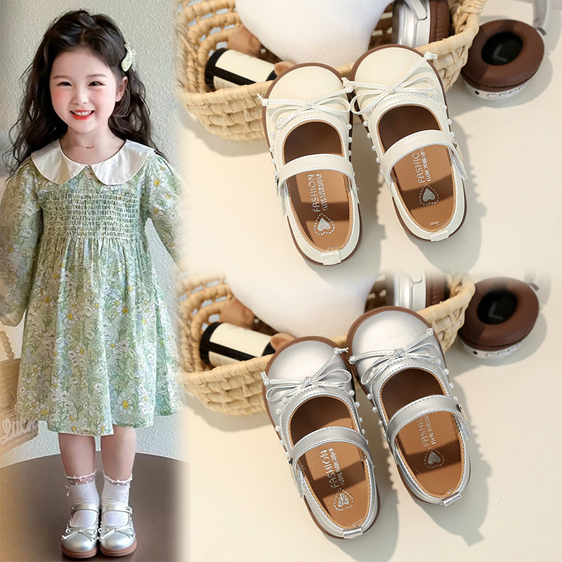Niñas zapatos de cuero de arco de perla zapatos casuales para niños 2026 primavera y otoño nuevos zapatos de princesa de moda para bebés