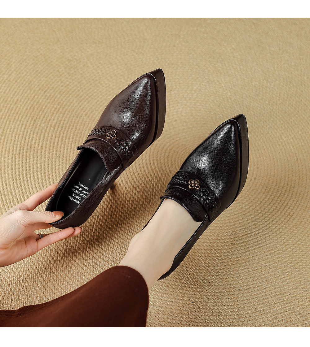 Giày cao gót mũi nhọn phong cách Pháp cổ điển, đế platform dày, gót nhọn 9 cm, không mỏi chân — màu nâu, màu đen chi tiết 13