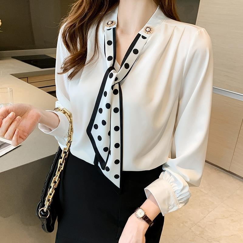 Early autumn chiffon women's blouse, 2026 new autumn fashion top, women's designer niche high-end stylish blouse