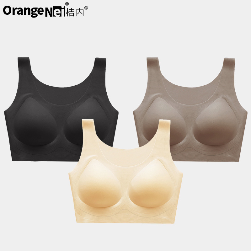 Orange Banana Concave Underwear Women's Ice Silk One-Piece Seamless Wireless Push-Up Breathable Plaid Bra for Women