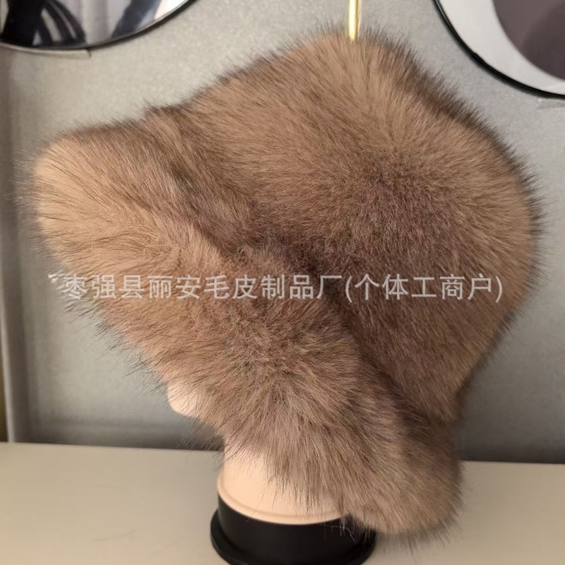 新款仿狐狸毛渔夫帽秋冬季保暖时尚毛绒帽子大檐圆顶盆帽女士冬帽|undefined