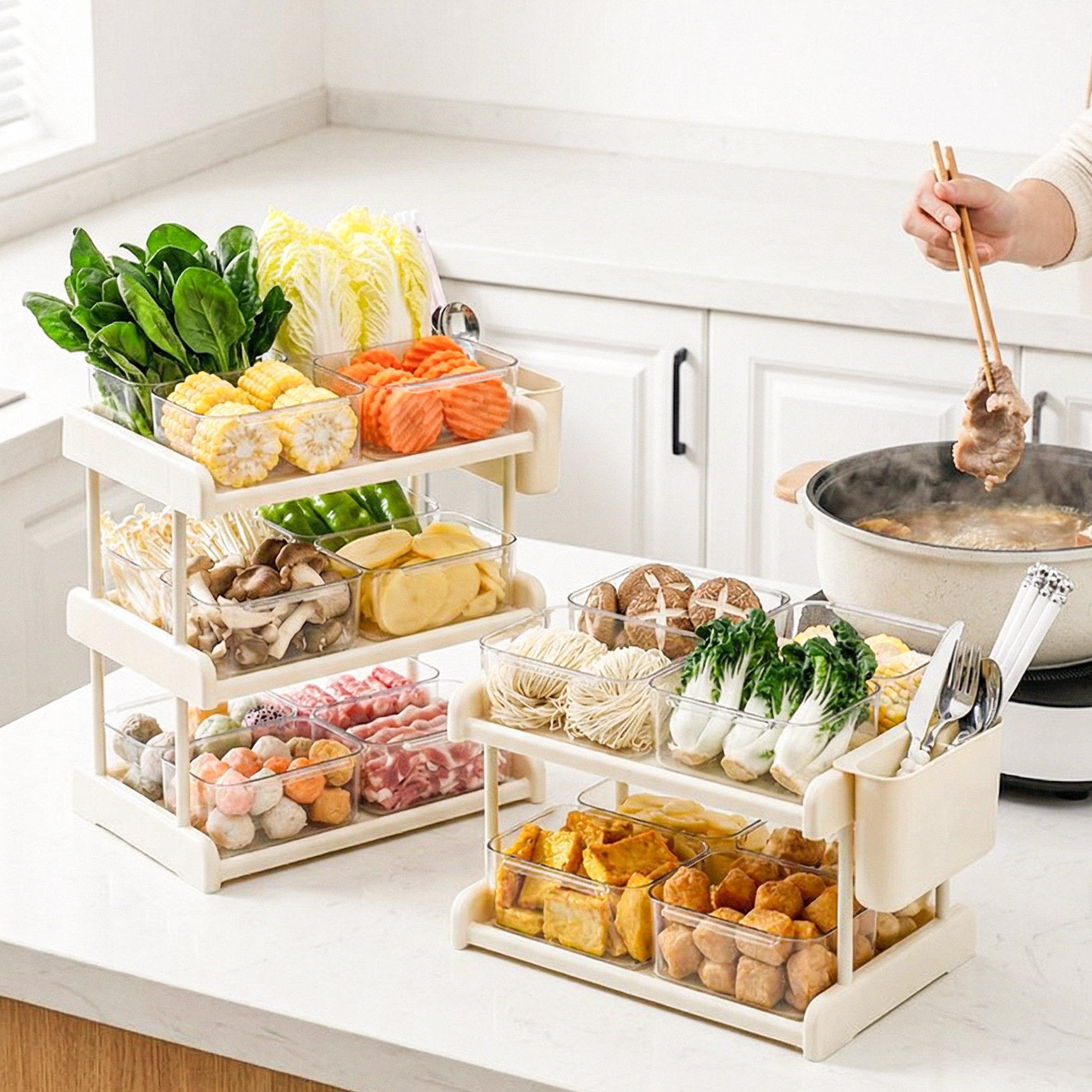 New Kitchen Prep Tray with Multiple Layers for Storage, Stackable Food Preparation Tray, Multifunctional Dish Tray for Home Use, Hot Pot Tray, and a Versatile Tray Tool