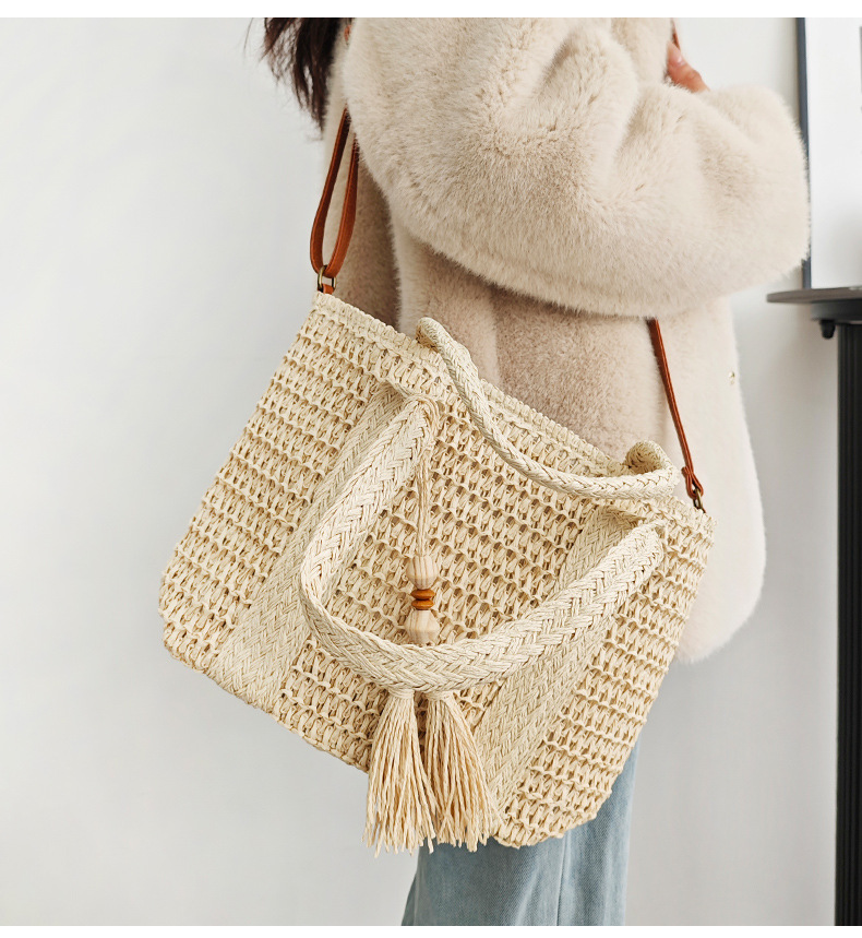 Mujeres Papel Color Sólido Vacaciones Tejido Hilo De Coser Cuadrado Cremallera Bolsa De Paja display picture 11