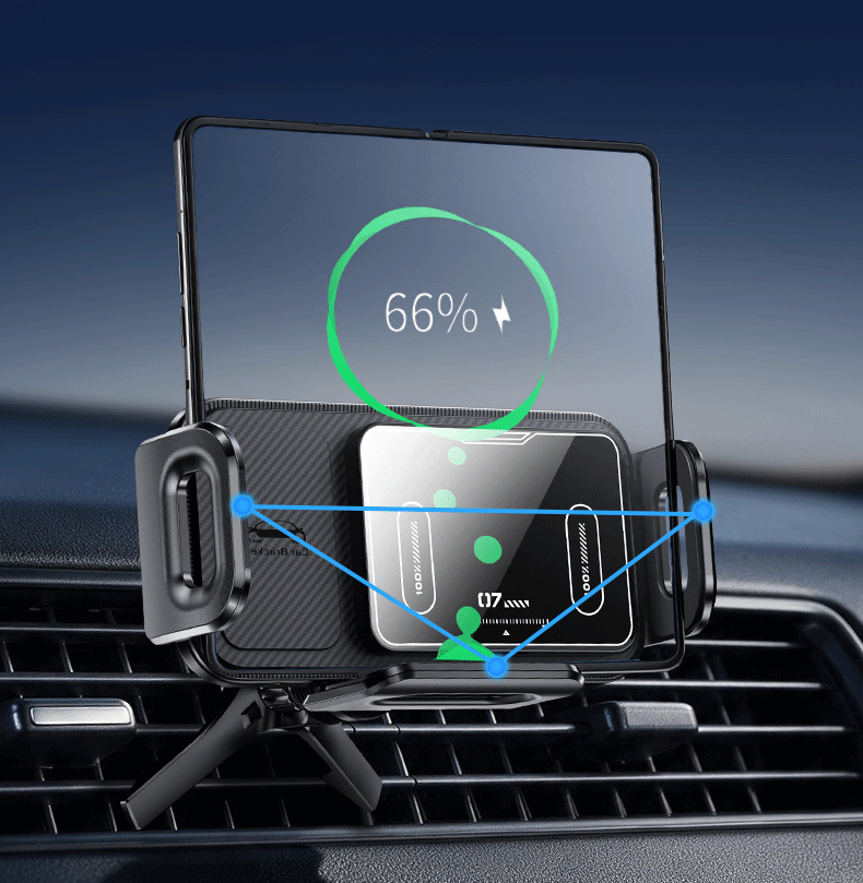 2026 New Model Air Vent Phone Folding Screen Car Mount 15W Wireless Charging Automatic Clamping Car Mount