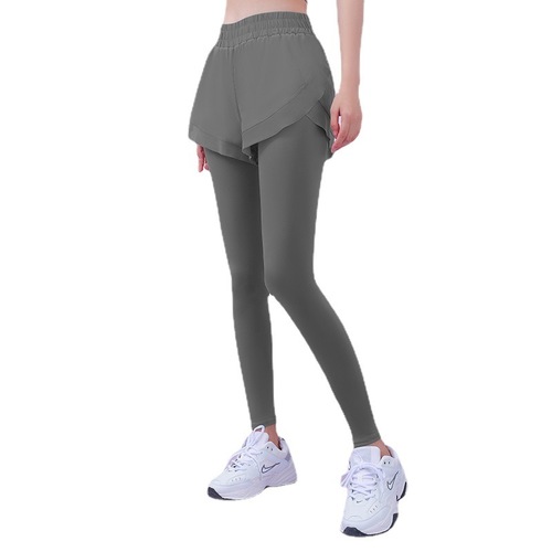 Juyitang Autumn Fake Two-piece Yoga Pants Sports Fitness Pocket Pants Nude Trousers High-waisted Hip-lifting Yoga Pants